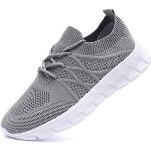 Womens Running Shoes Walking Tennis Sneakers Slip on Gym Workout Gray Mesh